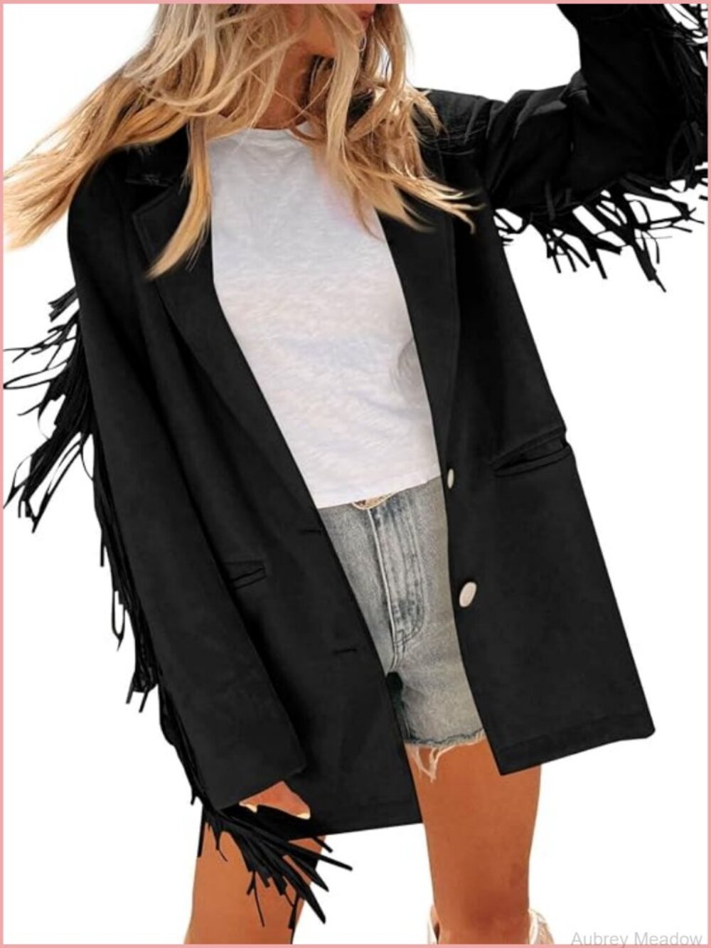 Faux Suede Fringe Jacket Blazer Long Sleeve Lapel Button Front Suit Jackets